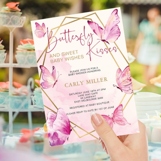 Invitación Besos de mariposa rosada y deseo de bebé (Subido por el creador)