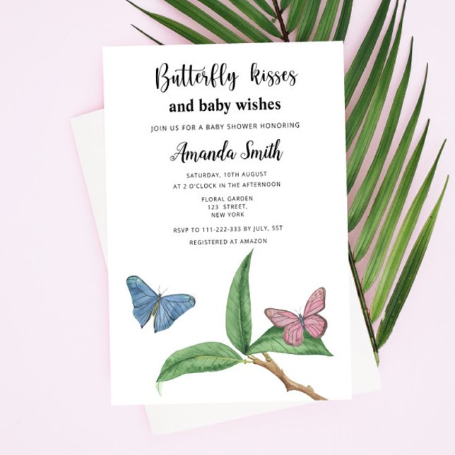 Invitación Besos de mariposa tropical para baby shower (Subido por el creador)