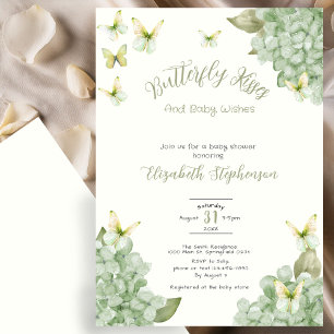 Invitación Besos de Mariposa Verde Aquarela Baby Shower