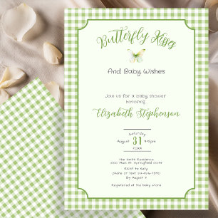 Invitación Besos de Mariposa Verde y Deseos para el Bebé Baby