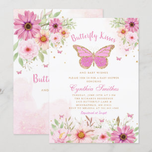 Invitación Besos de mariposa y Chica de deseos de bebé Baby S