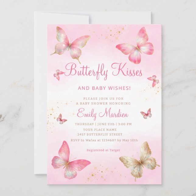 Invitación Besos de mariposa y Chica de deseos de bebé Baby S (Anverso)