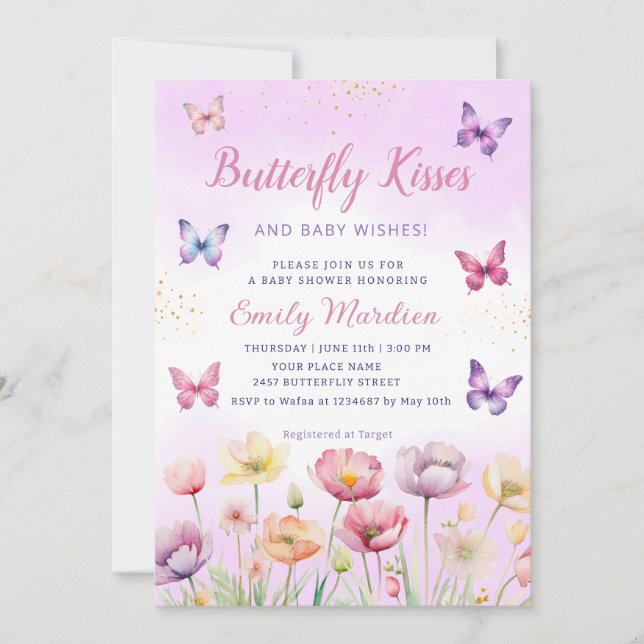 Invitación Besos de mariposa y Chica de deseos de bebé Baby S (Anverso)