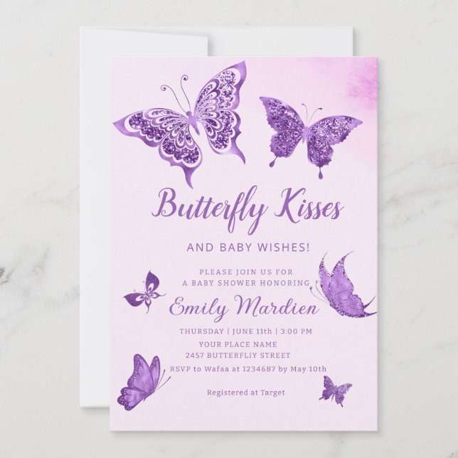 Invitación Besos de mariposa y Chica de deseos de bebé Baby S (Anverso)