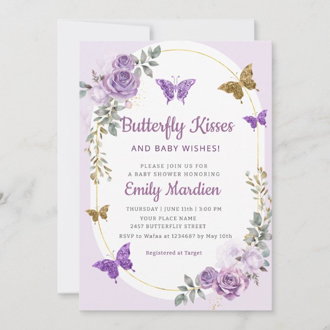 Invitación Besos de mariposa y Chica de deseos de bebé Baby S (Anverso)