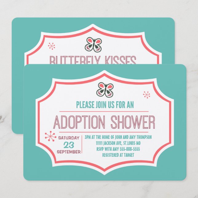 Invitación Besos de mariposa y deseo de adopción ducha de ado (Anverso / Reverso)