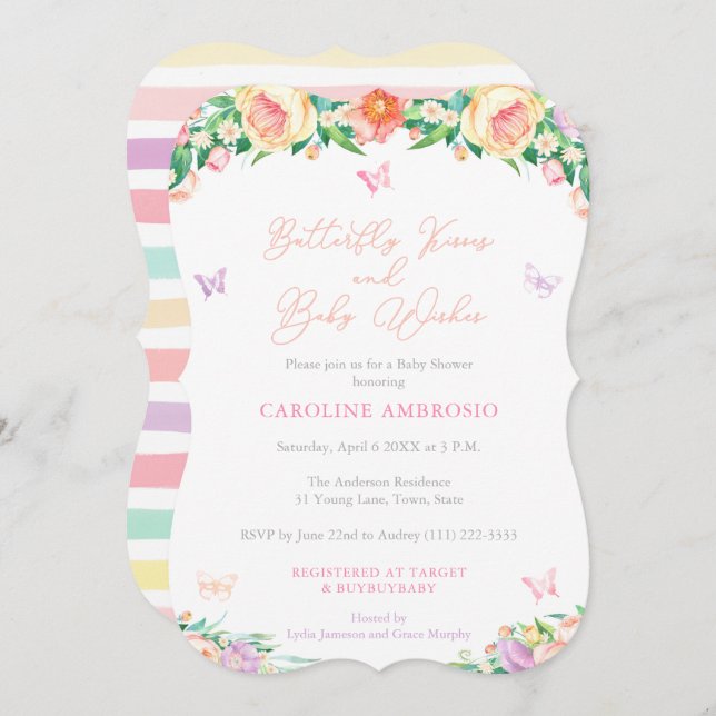 Invitación Besos de mariposa y deseo de bebé Baby Shower de v (Anverso / Reverso)