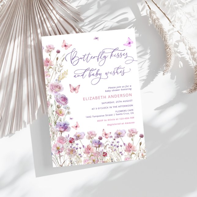 Invitación Besos de mariposa y deseo de bebé bebe rosado mora (Subido por el creador)