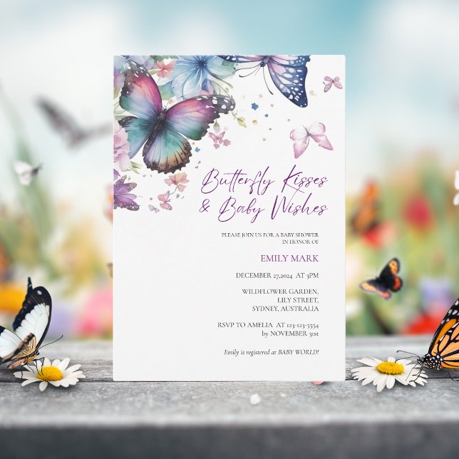Invitación Besos de mariposa y deseo de bebé ducha de bebé mo (Subido por el creador)