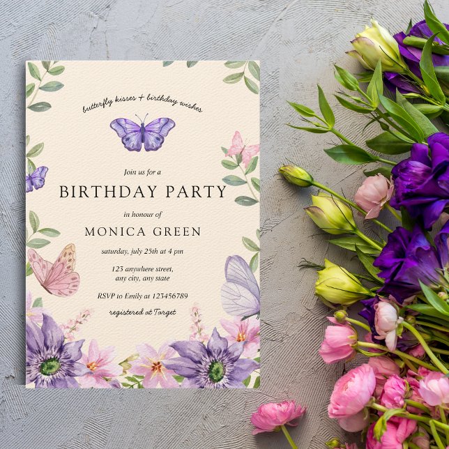 Invitación Besos de mariposa y deseo de cumpleaños Fiesta de  (Subido por el creador)