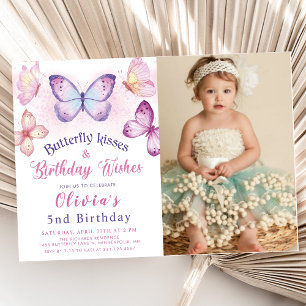 Invitación Besos de mariposa y deseo de cumpleaños foto de cu