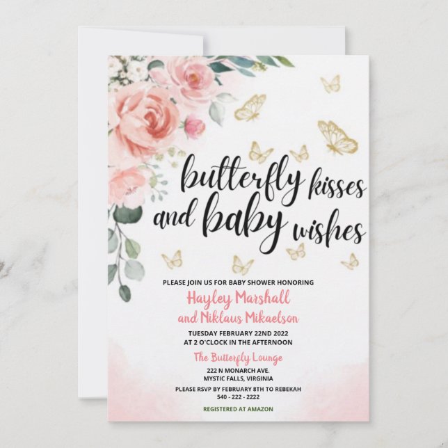 Invitación Besos de mariposa y deseos de bebé Baby Shower (Anverso)
