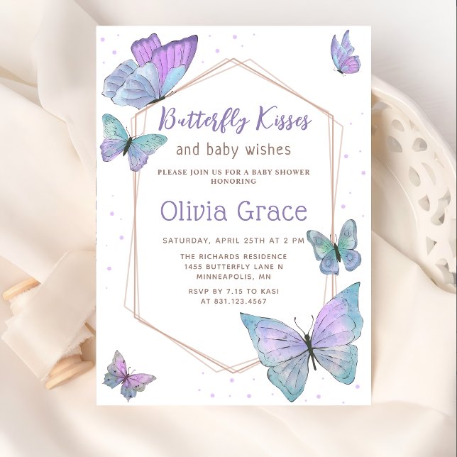 Invitación Besos de mariposa y deseos de bebé Baby Shower (Subido por el creador)