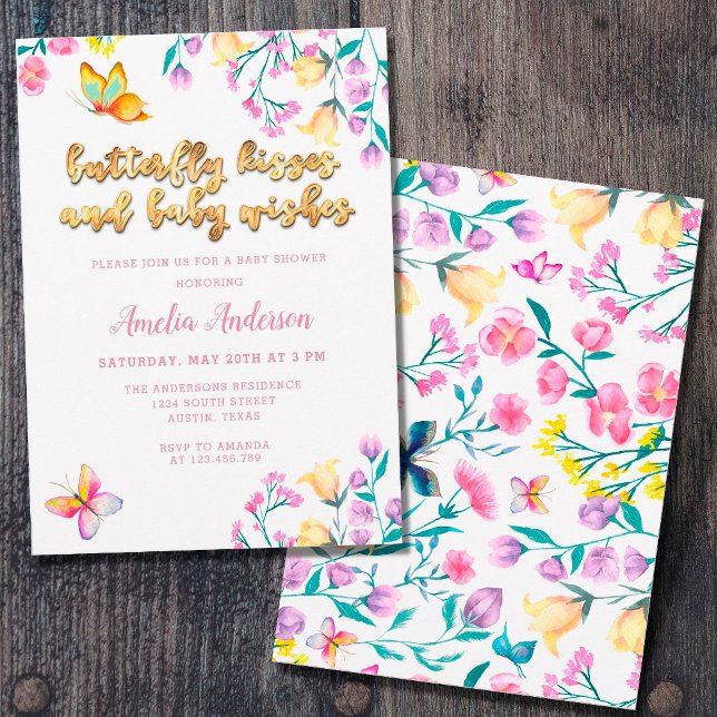 Invitación Besos de mariposa y deseos de bebé Baby Shower Gol (Subido por el creador)