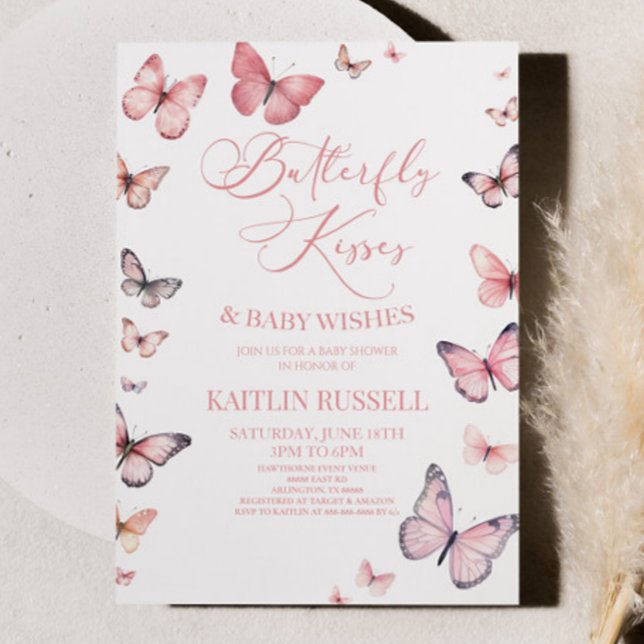 Invitación Besos de mariposa y deseos de bebé Baby Shower ros (Subido por el creador)