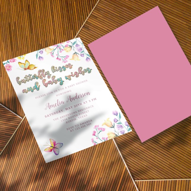 Invitación Besos de mariposa y deseos de bebé Baby Shower ros (Subido por el creador)