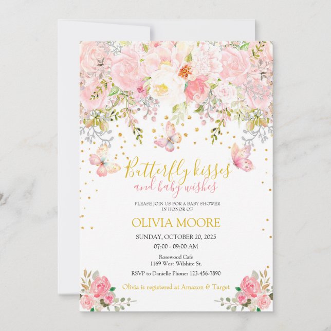 Invitación Besos de mariposa y deseos de bebé ducha de bebé (Anverso)