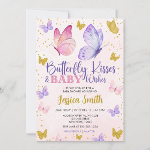 INVITACIÓN BESOS DE MARIPOSA Y DESEOS DE BEBÉ EN ACUARELA