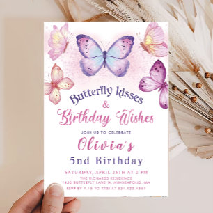 Invitación Besos de mariposa y deseos de cumpleaños Chicas Cu