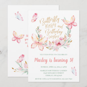 Invitación Besos de mariposa y deseos de cumpleaños, cualquie