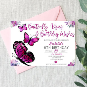 Invitación Besos de mariposa y deseos de cumpleaños Cumpleaño