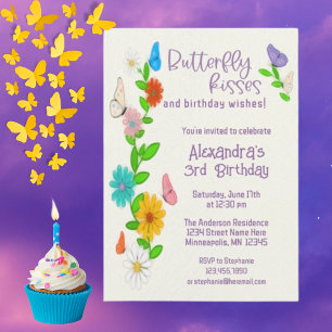 Invitación Besos de mariposa y deseos de cumpleaños Cumpleaño