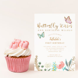 Invitación Besos de mariposa y deseos de cumpleaños de floral