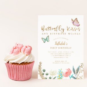 Invitación Besos de mariposa y deseos de cumpleaños de floral