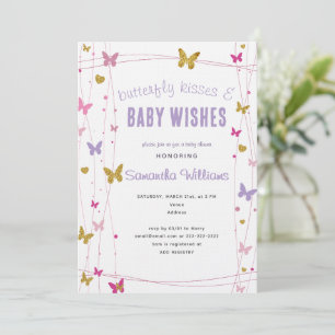 Invitación Besos de Mariposa y Deseos para el Bebé Fiesta de 
