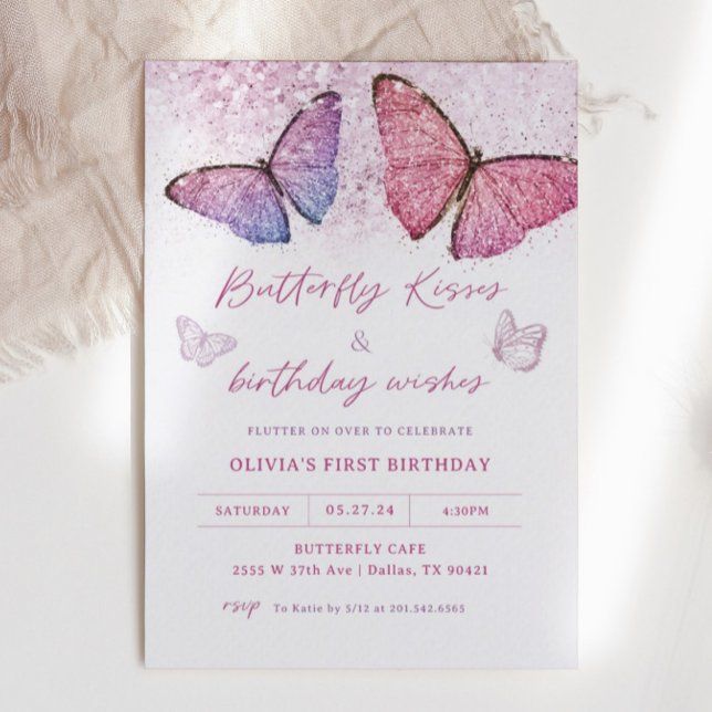 Invitación Besos de mariposa y Fiesta de deseos de cumpleaños (Subido por el creador)