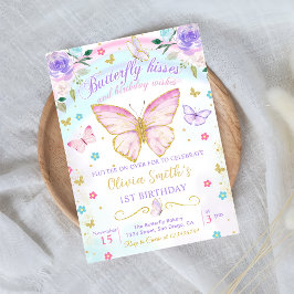 Invitación Besos florales de mariposa y deseos de cumpleaños