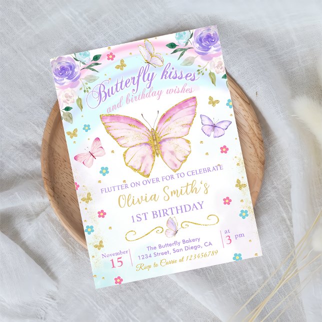 Invitación Besos florales de mariposa y deseos de cumpleaños (Subido por el creador)