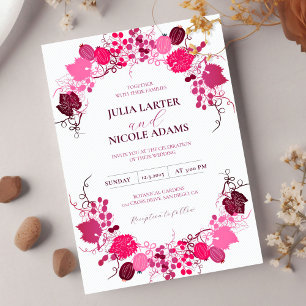 Invitación Besos Franceses Uvas Flores Bodas