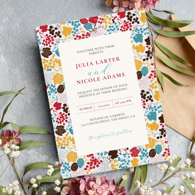 Invitación Besos Franceses Uvas Flores Bodas (Subido por el creador)