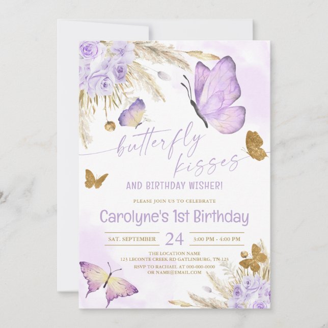 Invitación Besos morados de mariposa del Boho y deseos de cum (Anverso)