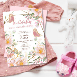 Invitación Besos y deseos de mariposa Chica rosa Baby Shower