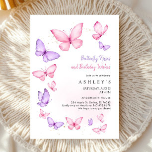 Invitación Besos y Deseos de Mariposa Cumpleaños de Niña