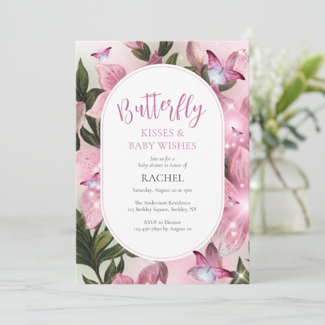 Invitación Besos y deseos de mariposa en Baby Shower (Anverso de pie)