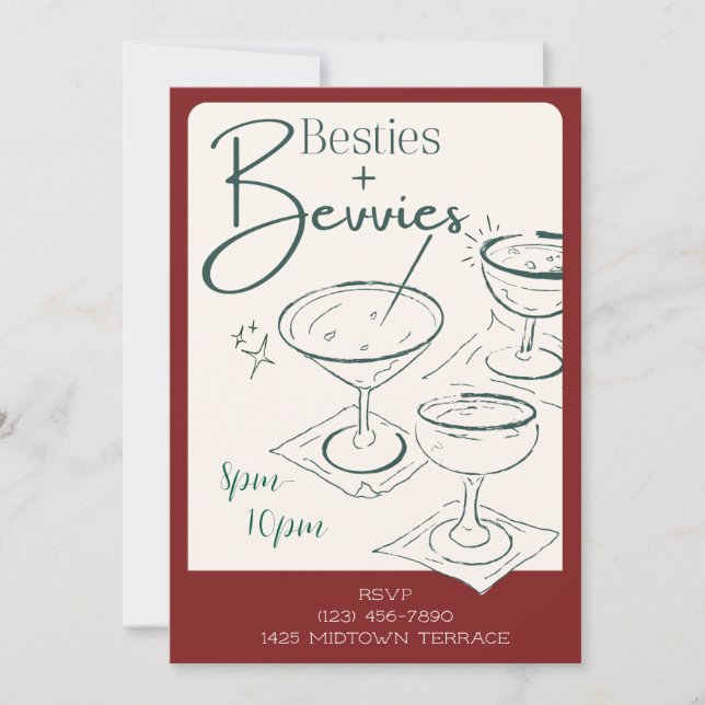 Invitación Besties + Bevvies Cocktail Party Invitation (Anverso)