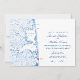 Invitación Bethany Beach DE Map Elegante Boda azul de la Mari