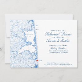 Invitación Bethany Beach DE Map Navy Blue Rehearner Cena