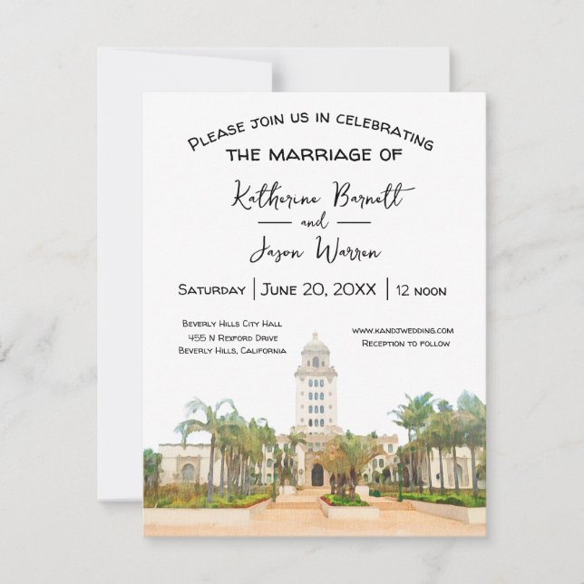 Invitación Beverly Hills Ayuntamiento Salva la acuarela de la (Anverso)