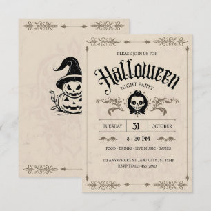 Invitación Bewited Bash: Un Espectáculo Vintage de Halloween