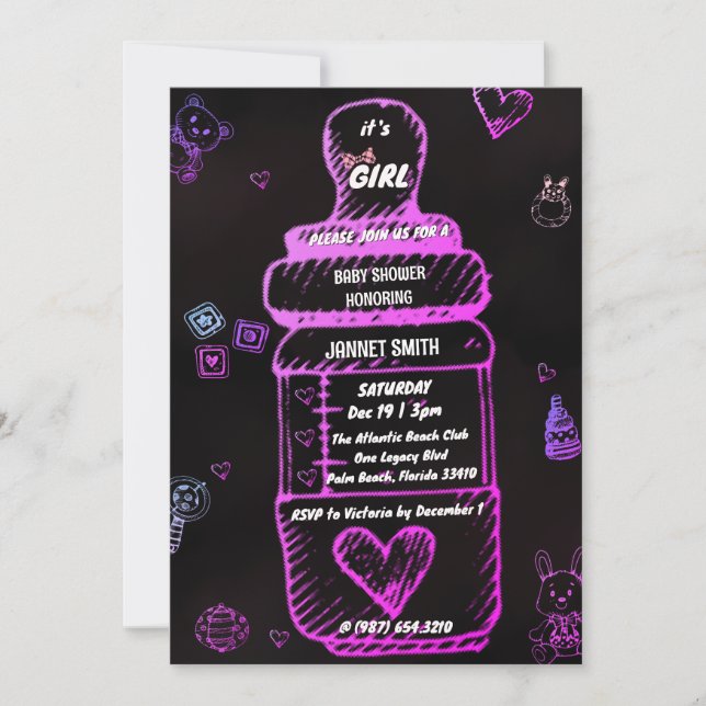 Invitación biberón de alimentación de bebé ducha de bebé Invi (Anverso)