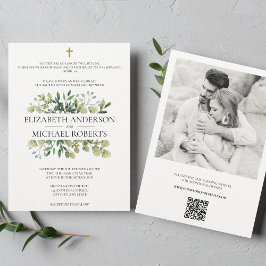 Invitación Bible Verse Catholic Wedding QR code Modern