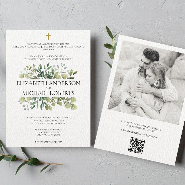 Invitación Bible Verse Catholic Wedding QR code Modern (Subido por el creador)