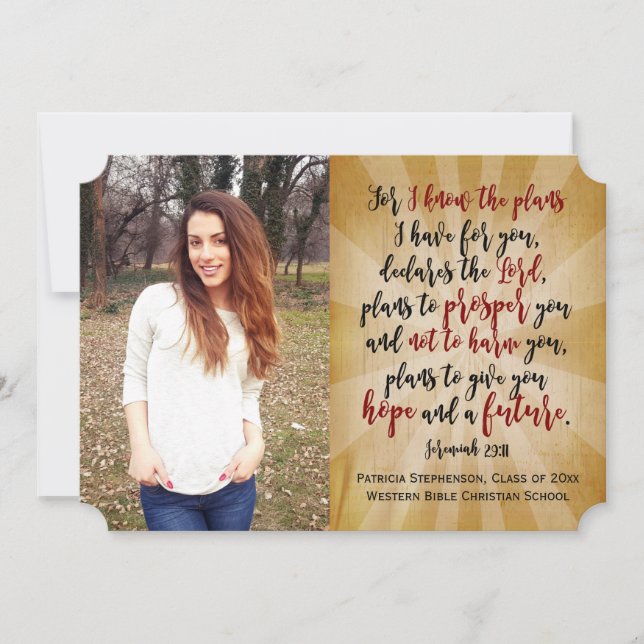 Invitación Biblia Cristiana Jeremiah Verse Photo Graduation (Anverso)
