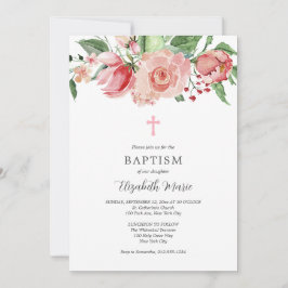 Invitación Biblia de fotos con flores rosadas versus bautismo
