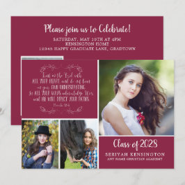 Invitación Biblia de graduación cristiana borgoñona verso fot