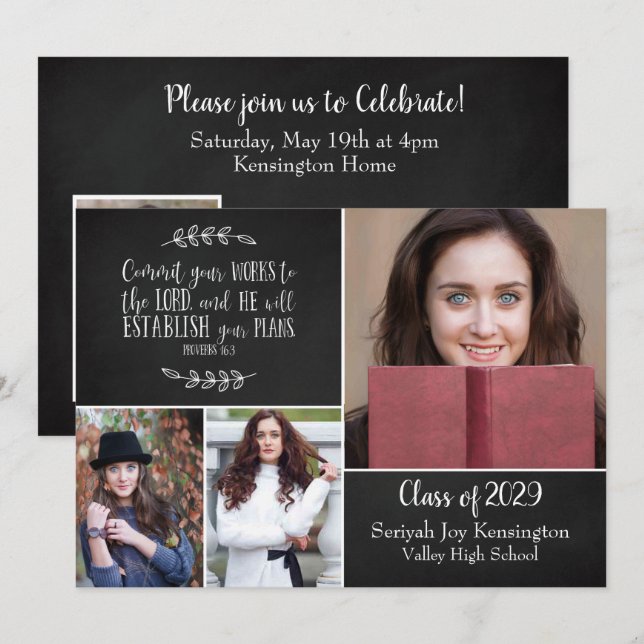 Invitación Biblia de graduación cristiana versus Collage de f (Anverso / Reverso)
